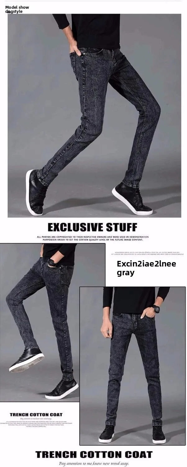 Denim Winter Velvet Thickened Slim-fitting Small Feet Elastic Casual Warm Men's Pants Cotton Trousers Jeans for Men Streetwear