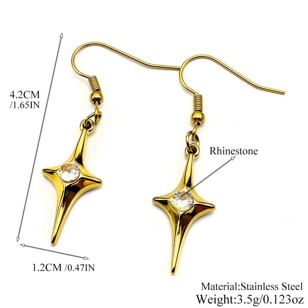 Y2K Star Cross Hook Earrings For Women Men Stainless Steel Silver Color Rhinestone Egirl Minimalist Gothic Rapper Jewelry Gifts