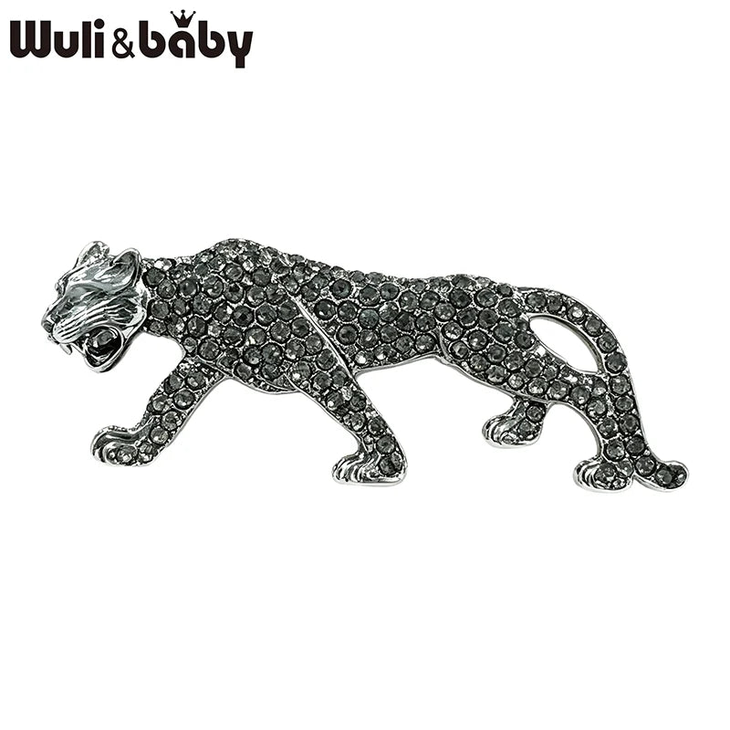 Wuli&baby Vintage Fierce-looking Leopard Brooches For Women Men Shining Rhinestone Panther Animal Party Casual Brooch Pins Gifts