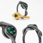 PENDRA Snake Gemstone Viper Steel Ring