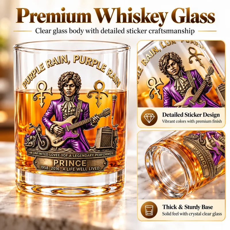 Purple Rain Inspired Whiskey Glass Collectible Drinkware Music Fan Gift Decorative Glass Tumbler