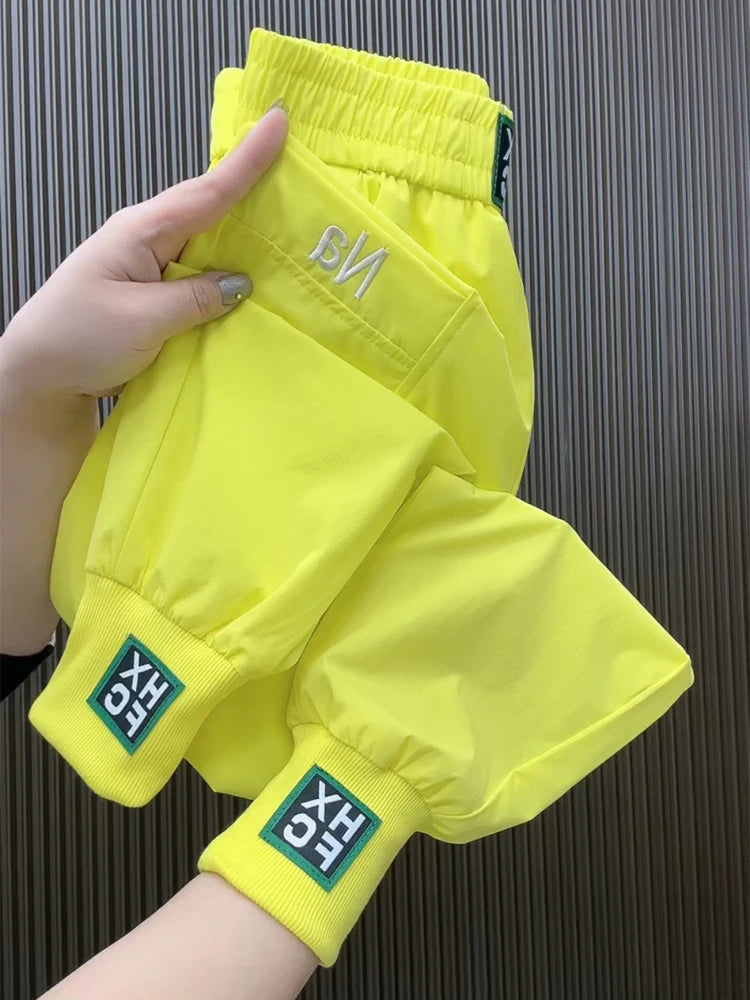 Fashion Summer Harem Pants Female 2025 New Letter Women's Sports Pants Quick Dry Tie Feet Elastic Waist Casual Trousers