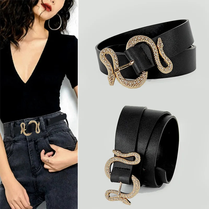 Women's Belt Trend Retro Snake Buckle Belt Fashion Casual Pu Leather Belt With Dress Jeans Belts Gift For Women and Girlfriend