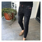 High Quality Stylish Low Rise Men's Designer Clothes New Blue Embroidered Jeans for Men Slim Kpop Style Students Cowboy Pants