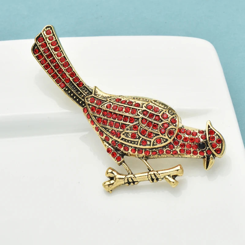 Wuli&baby Vintage Red Bird Brooches For Women Unisex Rhinestone Lovely Animal New Year Party Brooch Pins Gifts