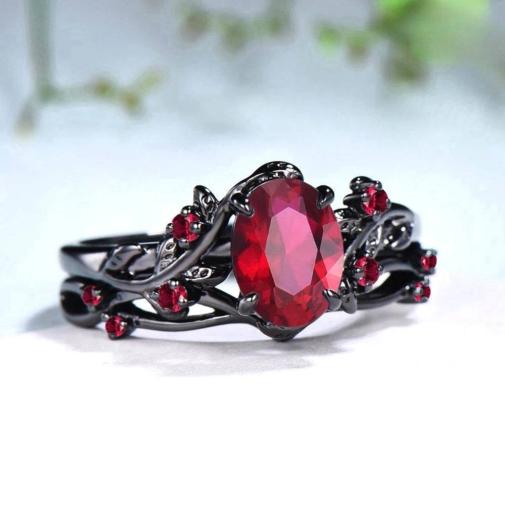 PENDRA Black Rose Red Ring