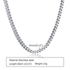 Gold Color Franco Chain Necklace for Men,3MM Wide Thick Stainless Steel Necklace Collars,Classic Trendy Jewelry Gifts