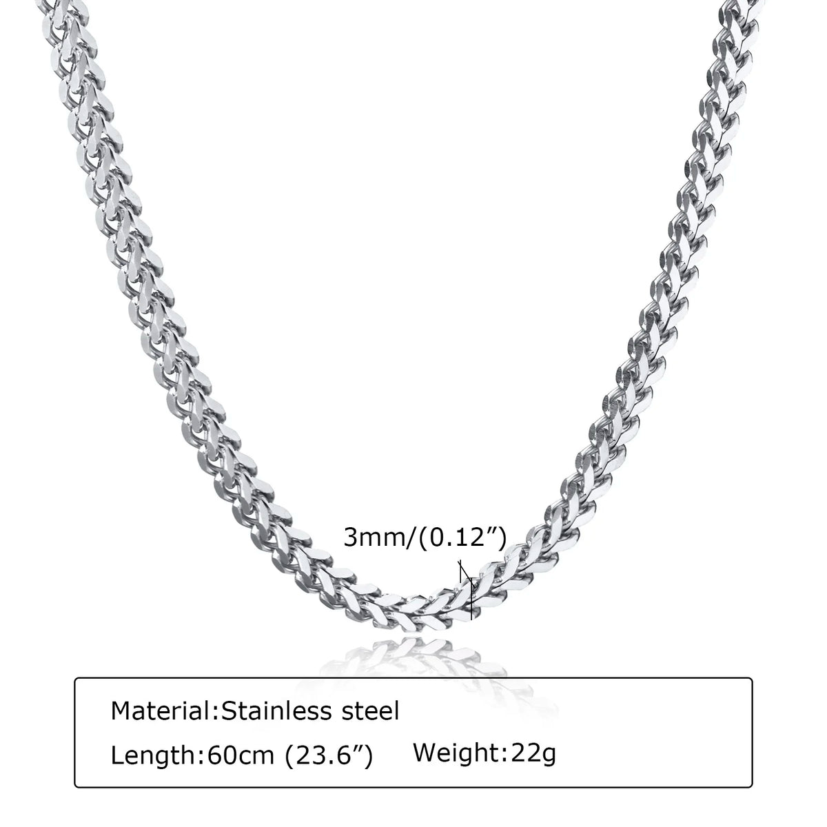Gold Color Franco Chain Necklace for Men,3MM Wide Thick Stainless Steel Necklace Collars,Classic Trendy Jewelry Gifts