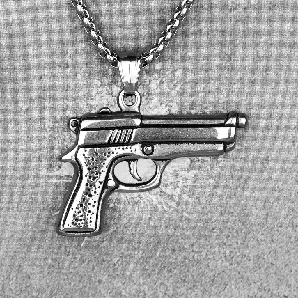 Gun Pistol Arms Mens Long Necklaces Pendants Chain Punk Hip Hop for Boy Male Stainless Steel Jewelry Creativity Gift Wholesale