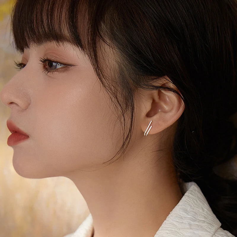 VENTFILLE Silver New Double-layer Line Stud Earrings Female Fashion Temperament All-match Handmade Jewelry