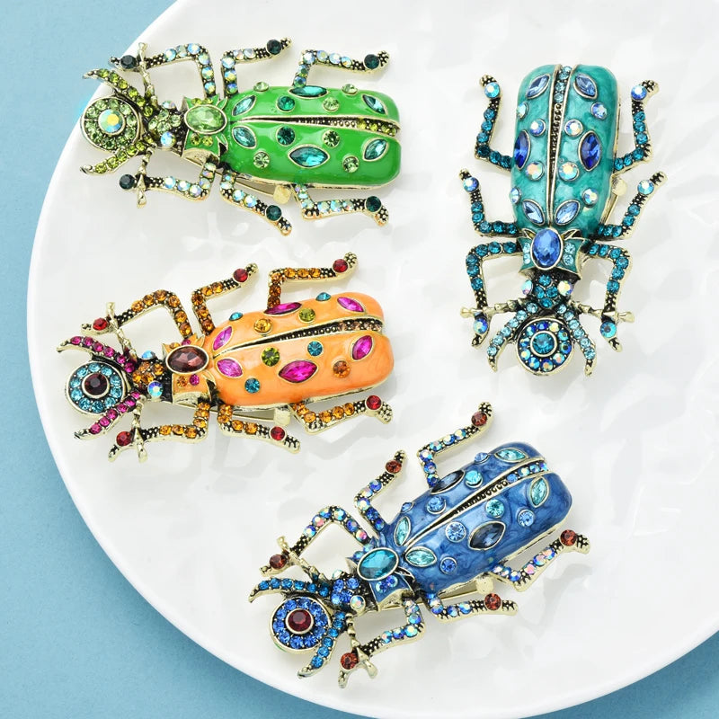 PENDRA Beetle Prism 4-Color Crystal Enamel Beetle Brooch
