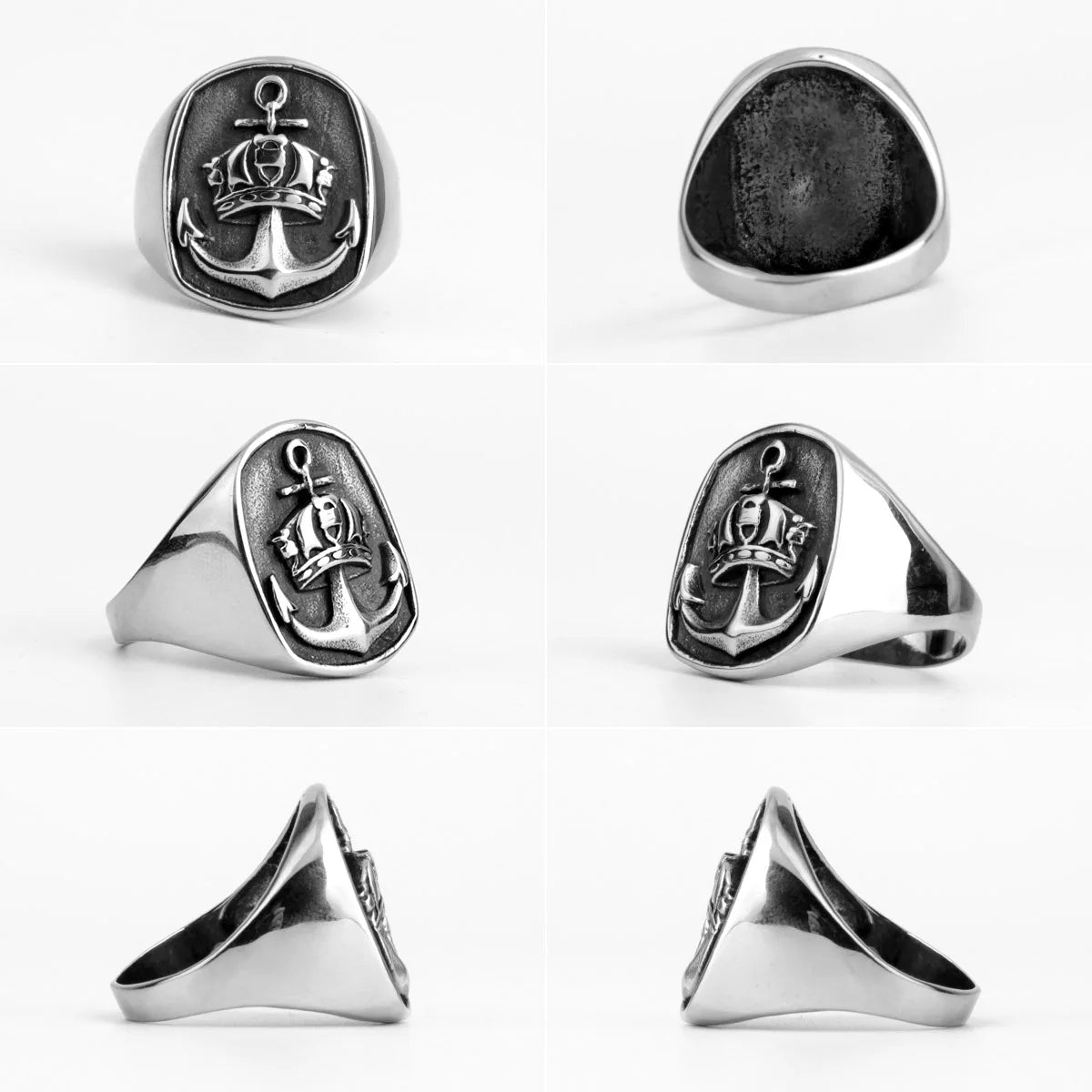 PENDRA Anchor Crown Navi Steel Ring