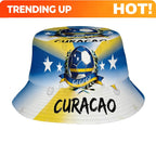 1pc Football Fan Curacao National Flag Soccer Art Style Sports Unisex Printed Fisherman Hat, Stylish Hat with Fun Personalty, Ou