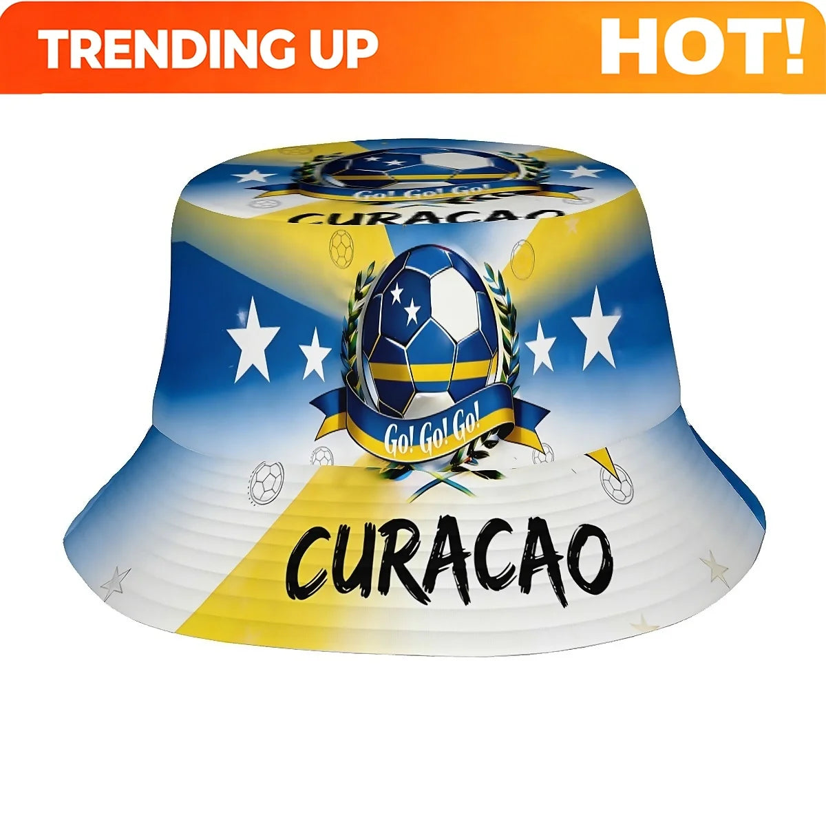 1pc Football Fan Curacao National Flag Soccer Art Style Sports Unisex Printed Fisherman Hat, Stylish Hat with Fun Personalty, Ou