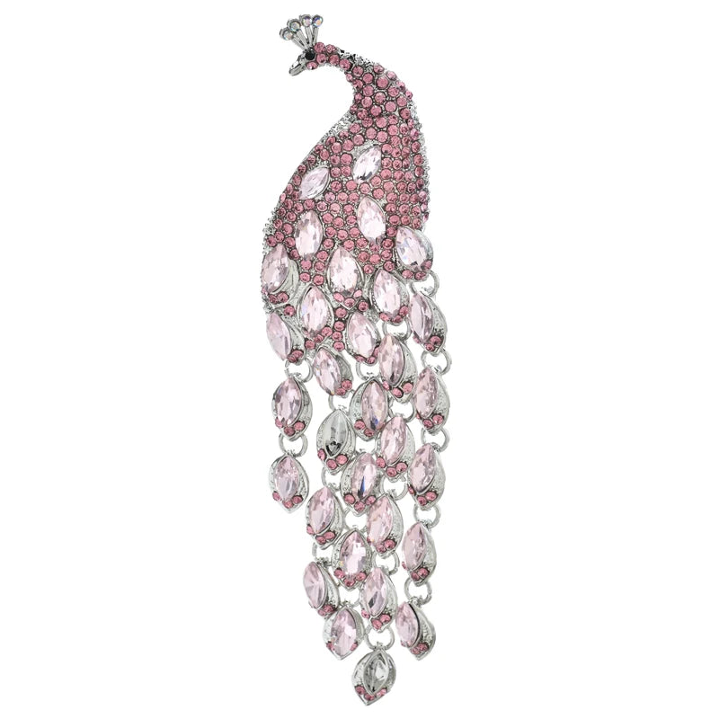 PENDRA Plume Rhinestone Tassel Peacock Brooch