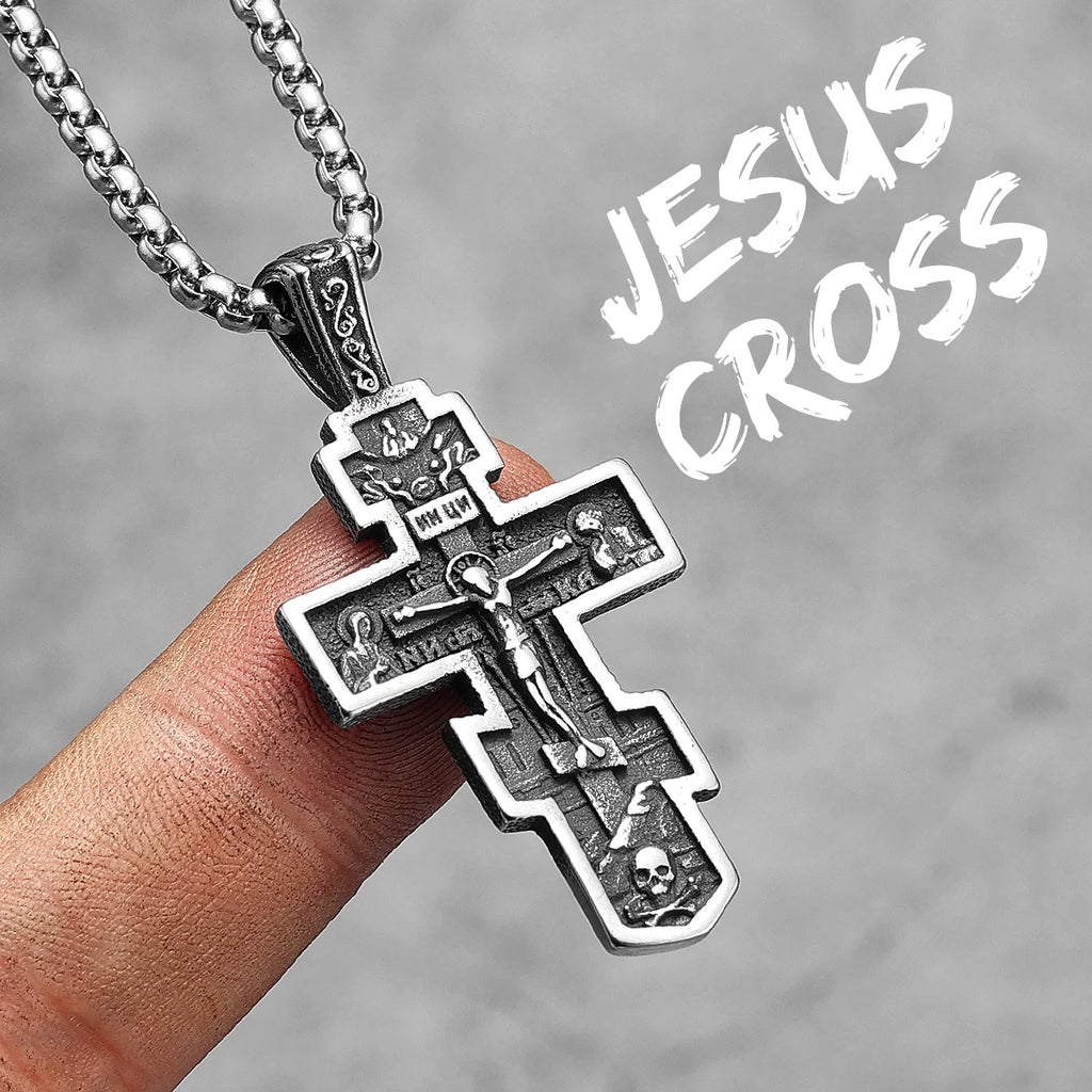 PENDRA Jesus Skull Cross Steel Necklace