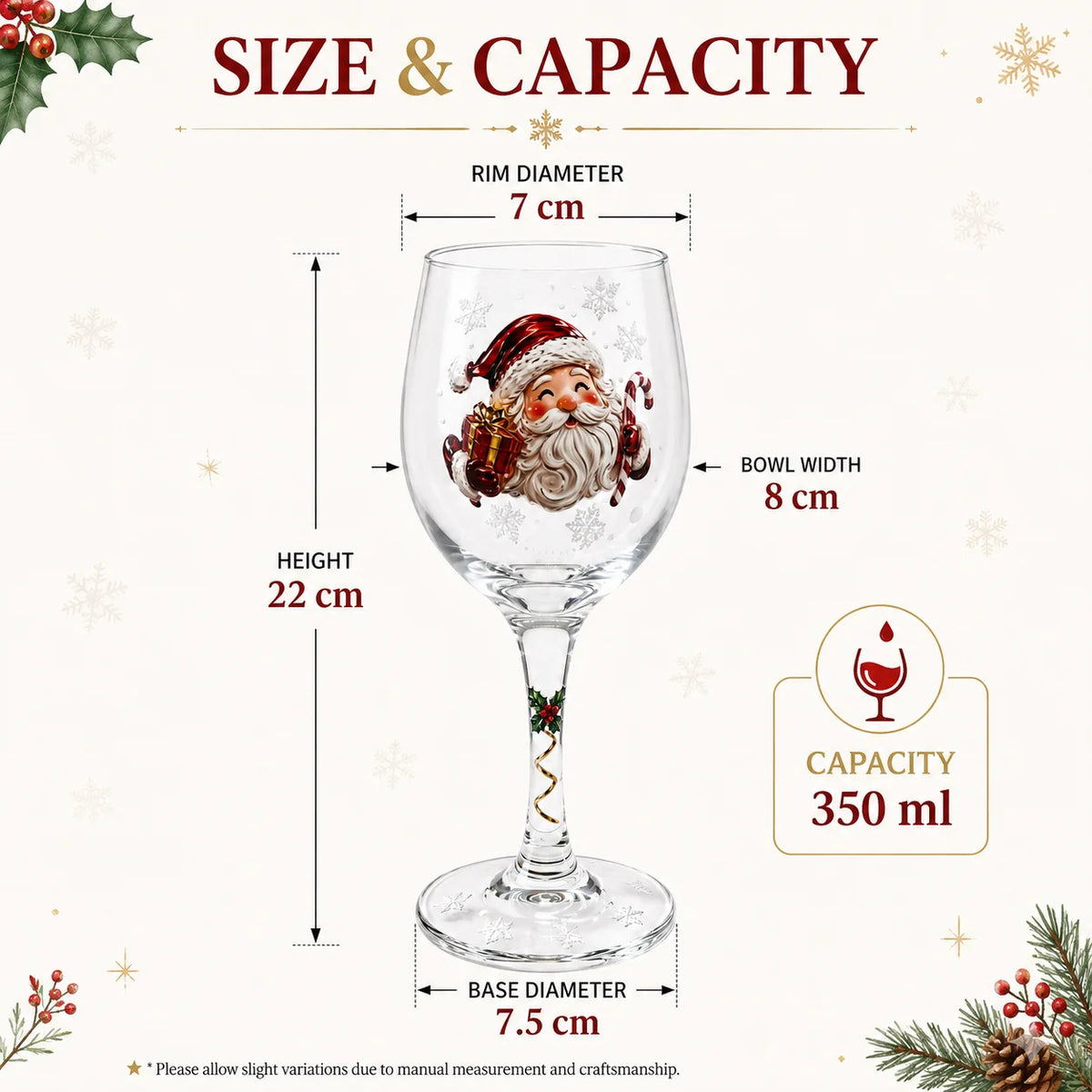 Christmas Themed Wine Goblet with Santa Pattern Clear Glass Cup for Party Home Table Decor