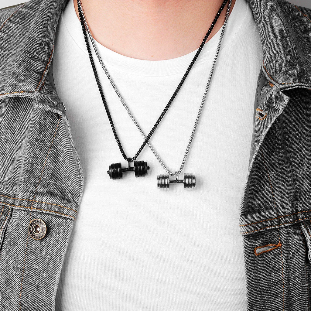 PENDRA Dumbbell Fitness Boyfriend Steel Necklace