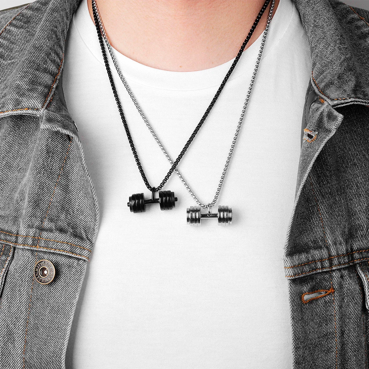 PENDRA Dumbbell Fitness Boyfriend Steel Necklace