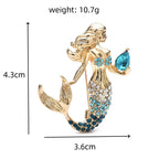 PENDRA Beautiful Mermaid Holding a Rhineston Conch Brooch