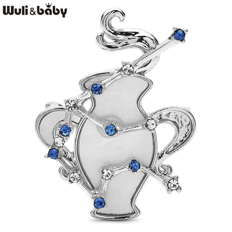 Wuli&baby Zodiac Aquarius Elegant Shell Brooch Sparkling Rhinestone Stars Brooches Pins Designer Jewelry Gift