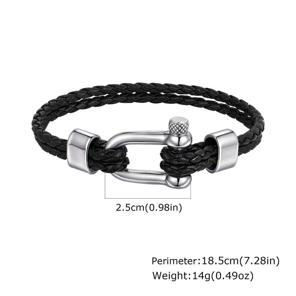 Stylish Leather Bracelet for Men Boys,Black Double Layers Leather Rope Bracelets,Trendy Jewelry Gifts to Dad Husband