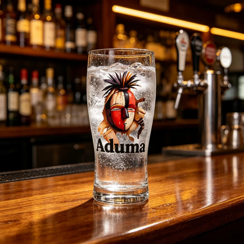 Aduma African Mask Pattern Pint Beer Glass Clear Thick Glass Cup Home Bar Pub Drinking Decor Cup