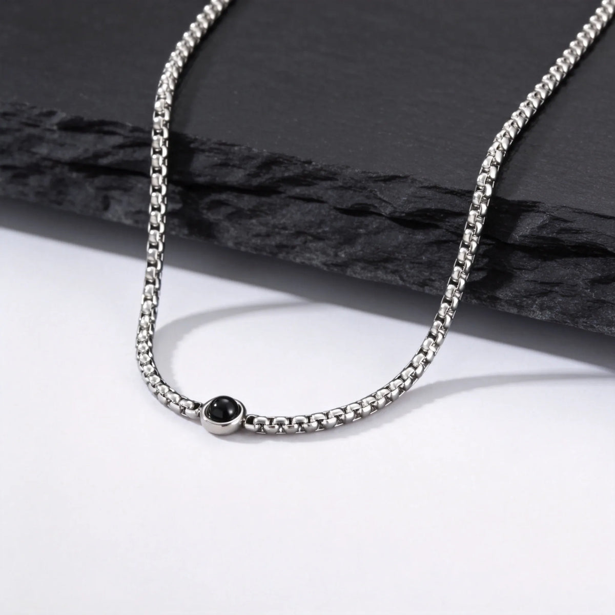 New Simple Natural Stone Chain Necklace for Men,Stainless Steel Box Chain Collars,Causal Jewelry
