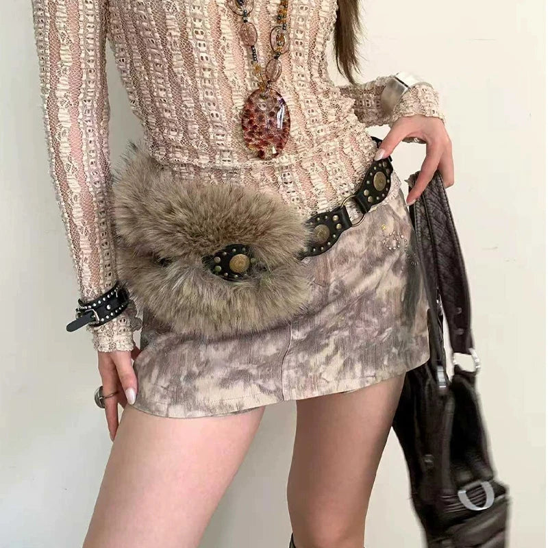 Furry Belt Y2k Belt Subculture Autumn Winter Spring Retro Luxury Plush Waist Chain Imitation Fur Waist Seal Hot Girl Sexy Belt