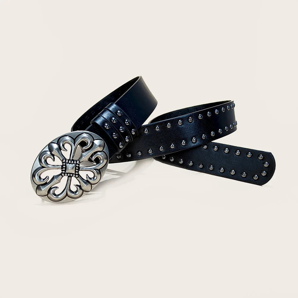 Unisex Jeans Belt Female Punk 3.8cm Wide Belts For Women Plus Size Luxury Designer Cross Men's belt Gothic Rivet Waistband Male