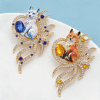 PENDRA Nine-Tail Fox Rhinestone Animal Brooch