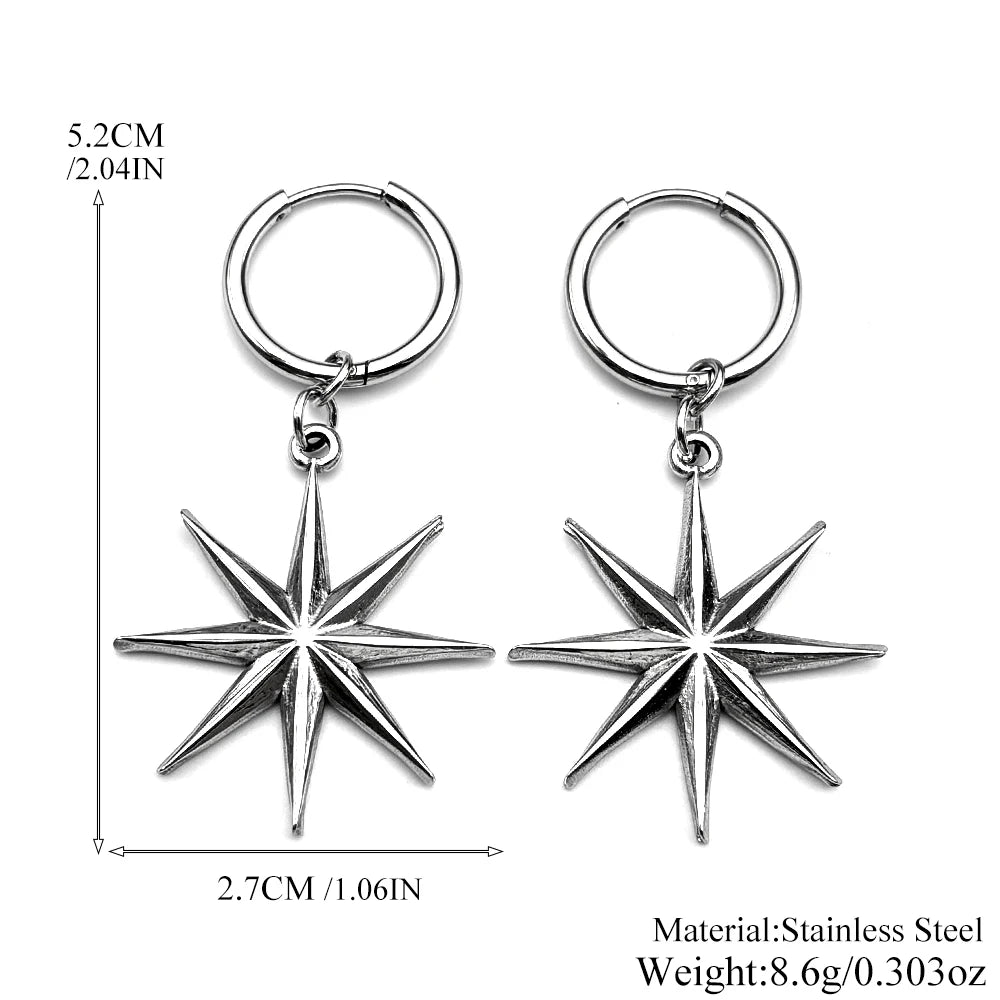 Y2K Star Swirl Earring Accessory For Egirl Boy Stainless Steel Silver Color Daily Streetwear Dark Kpop Ear Hoops Rapper Jewelry