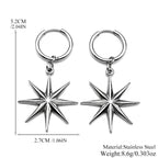 Y2K Star Swirl Earring Accessory For Egirl Boy Stainless Steel Silver Color Daily Streetwear Dark Kpop Ear Hoops Rapper Jewelry