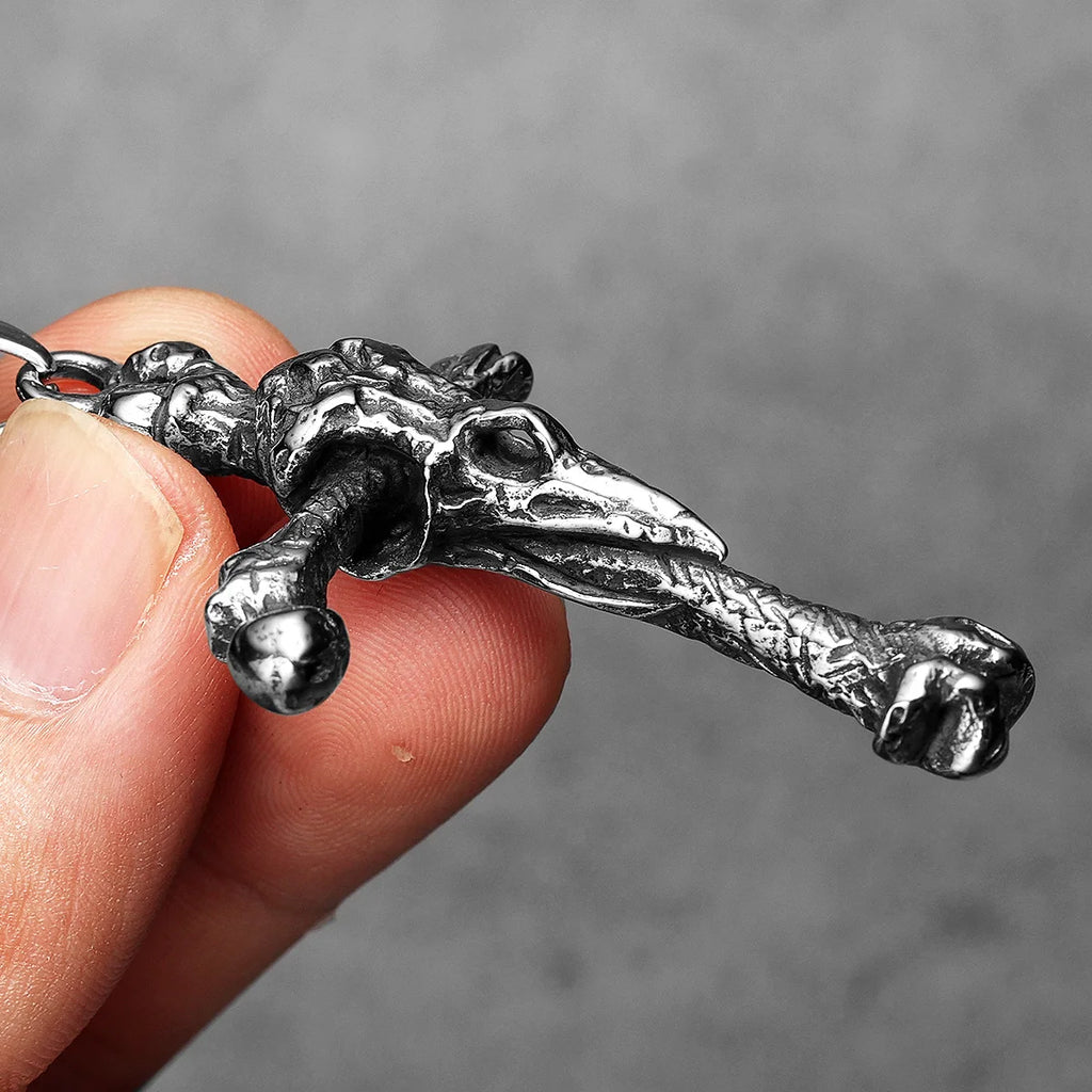 PENDRA Crow Bone Cross Steel Necklace