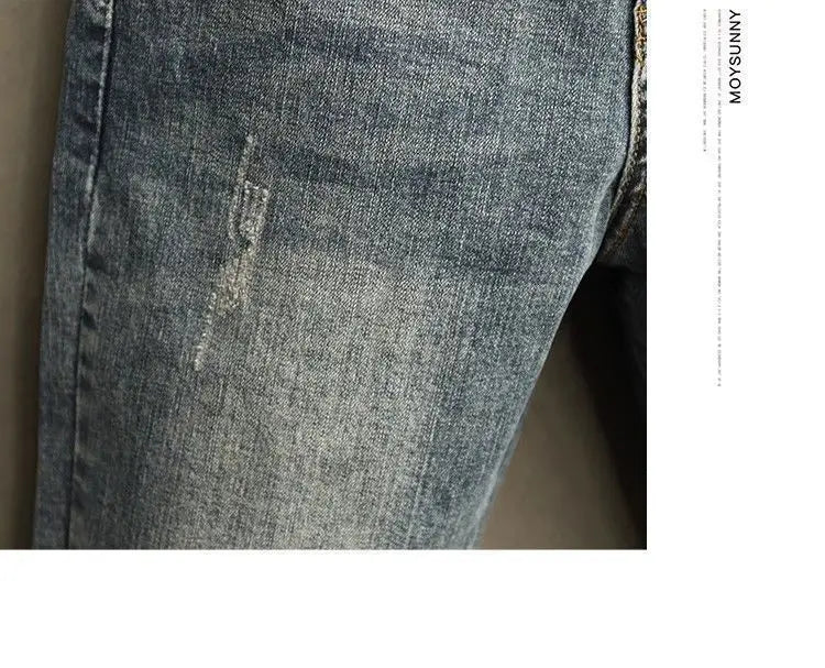 Men's Cropped Jeans Slim Fit Korean Trendy 2026 Spring Summer Blue Youth Trendy High-end Motorcycle Pants Men Man Trousers