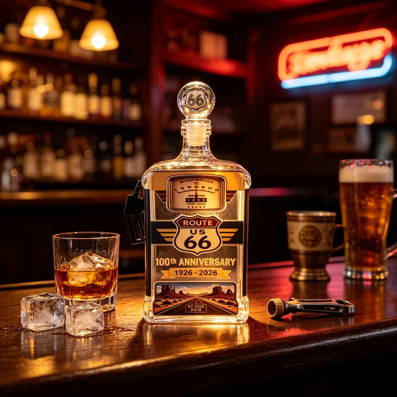 Route 66 100th Anniversary Gas Pump Shaped Whiskey Decanter 400ml Lead Free Crystal Liquor Bottle Retro American Road Culture