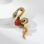 PENDRA Rhinestone Rose-flower Snake Brooch