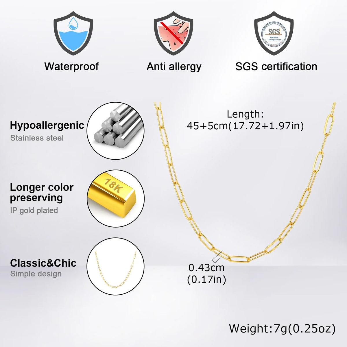 PENDRA Rectangle 4Mm Chain Necklace