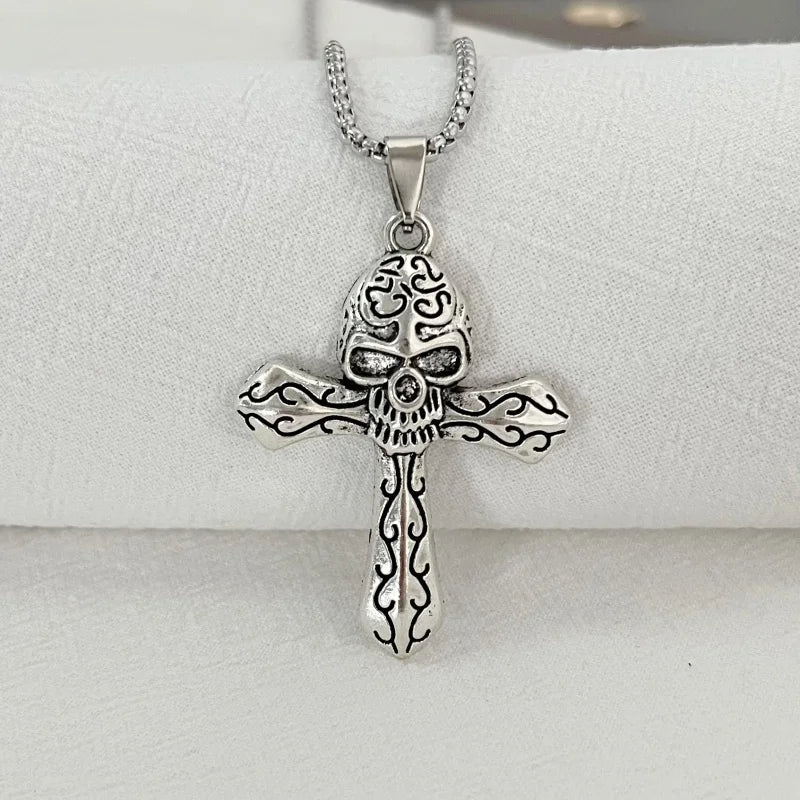 PENDRA Skullcross Mechanical Gothic Skull Cross Pendant
