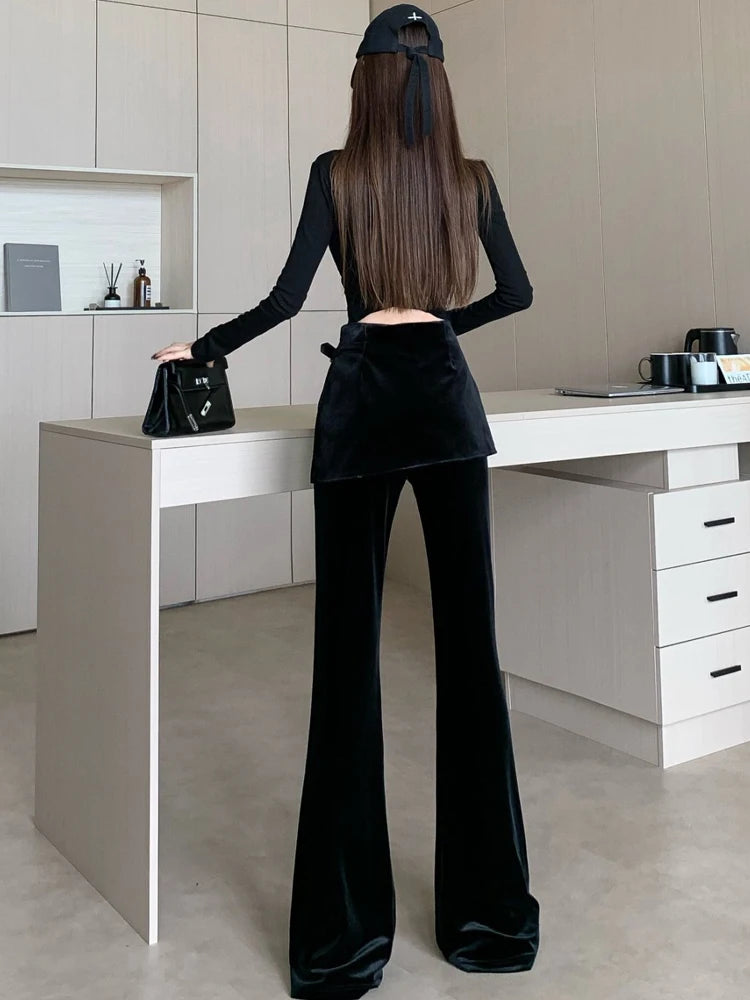 PENDRA Black Velvet Micro Pants