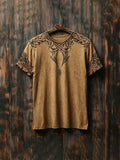 New Tribal Ethnic Rune-printed Men's Fashionable T-shirt Retro Style Outdoor Street Men's Loose-fitting Short-sleeved Shirt