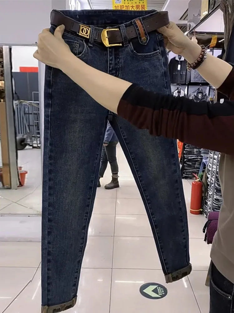 Y2k Women Jeans 2024 New High-waisted Large Size Women's Pants Radish Haren Pants Thin Stretch Nine Points Daddy Pants Fashion