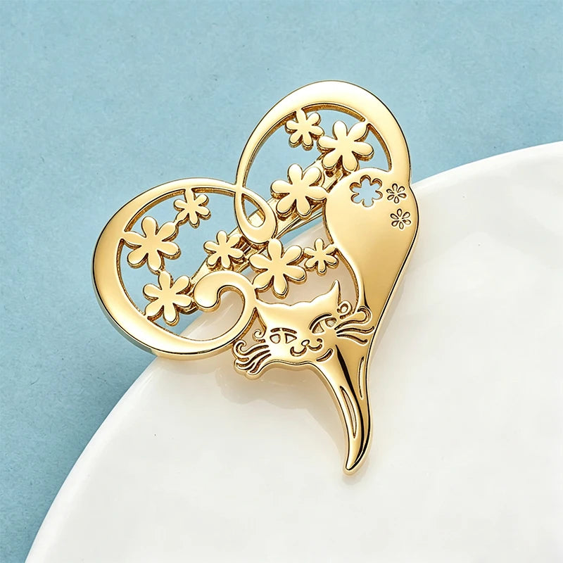 PENDRA Cat Heart Hollow Love Brooch