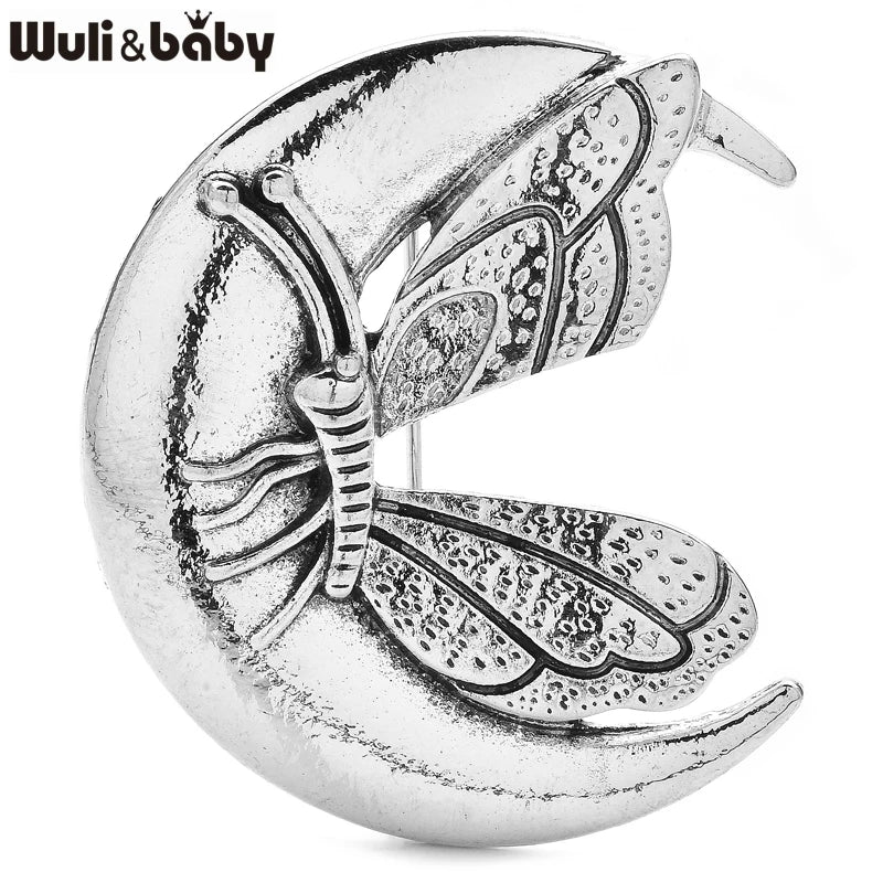 PENDRA Vintage Moon And Butterfly Brooch