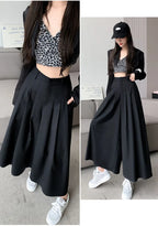 Oversize Wide Leg Pants For Women Gathered Waist Spliced Ruched Casual Solid Long Trousers Female Clothing Summer