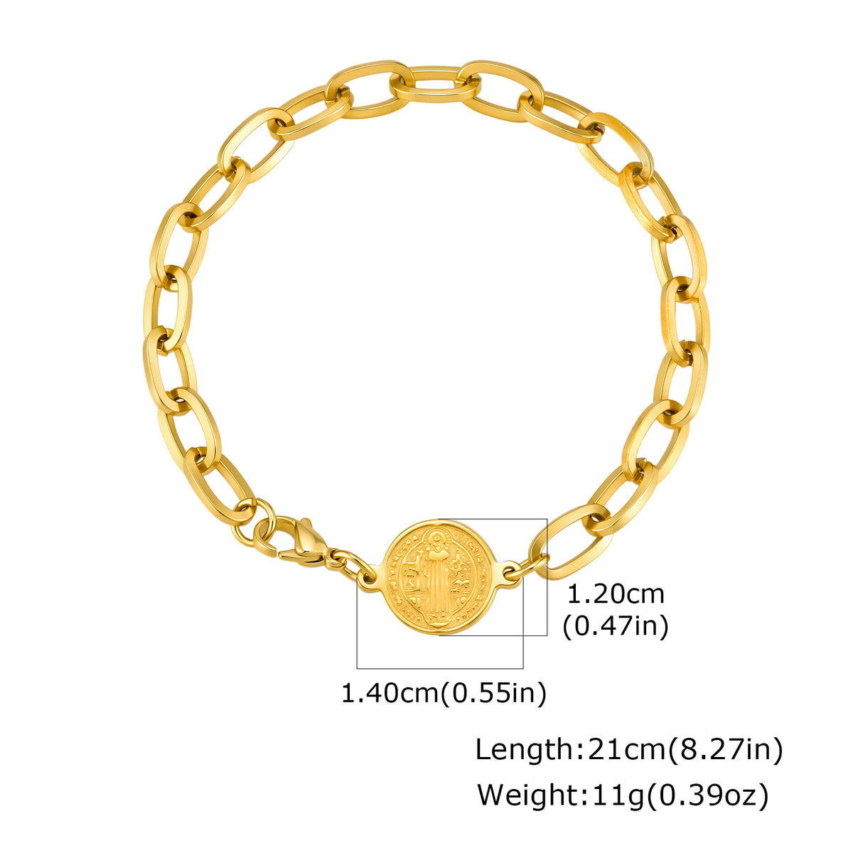 Saint Benedict Bracelet for Men,Gold Silver Color Stainless Steel Link Chain Wristband,Catholic Christian Medal Jewelry Gift