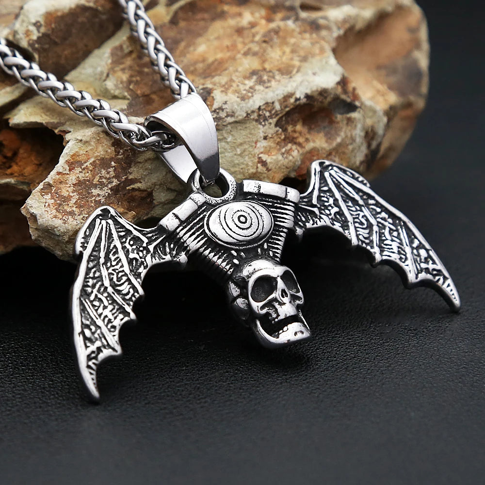 PENDRA Skullengine Gothic Skull Demon Wings Pendant