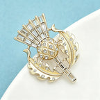 PENDRA Aurelia Golden Leaf Crystal Floral Brooch