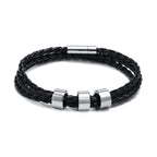 Custom 1-7 Names Multi Layer Leather Bracelet for Men,Stainless Steel Beads Handmade Braided Wristband,Gift for Father Dad