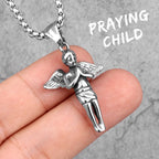 Angel Prayer Child Stainless Steel Men Necklaces Pendants Chain Religion for Boyfriend Male Jewelry Creativity Gift Wholesale
